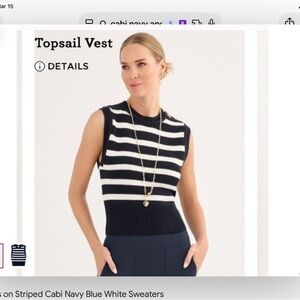CAbi Topsail Vest Navy & White Striped Sweater Tank
